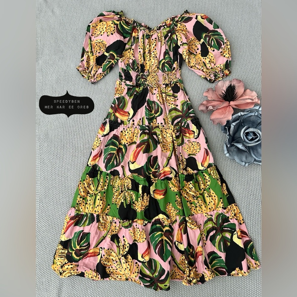 FARM Rio Pink Toucananas Maxi Dress Medium